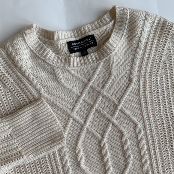 Banana Republic Todd & Duncan 100% Scottish Cashmere Cable Knit Sweater XS Ivory - Picture 1 of 10